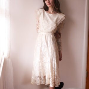 80s Vintage Sheer Lace Victorian Style Dress